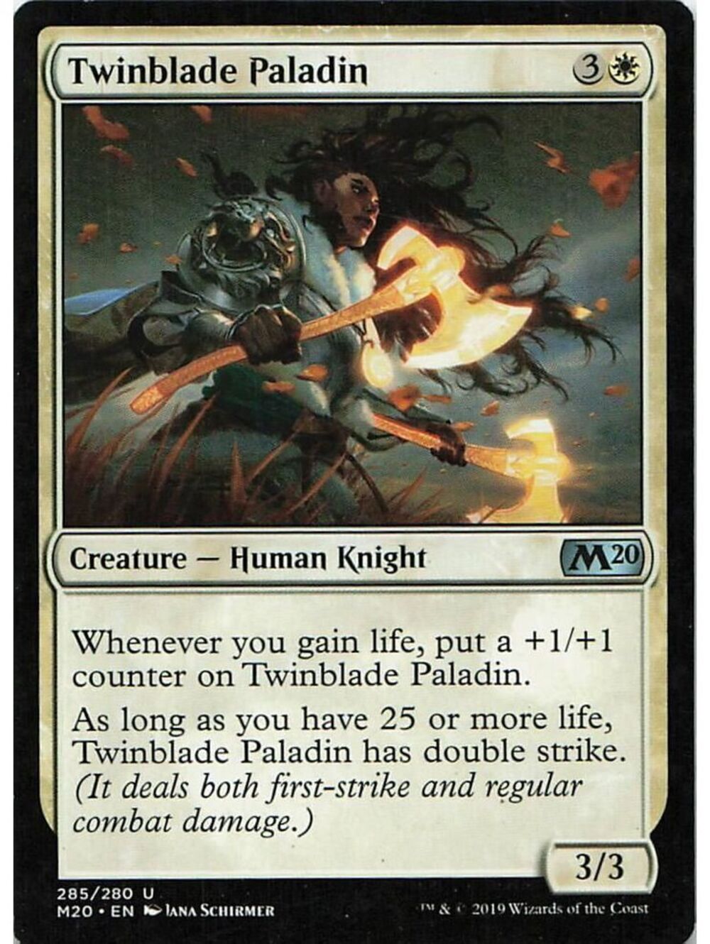 U Magic: The Gathering 2019 Twinblade Paladin NM M20